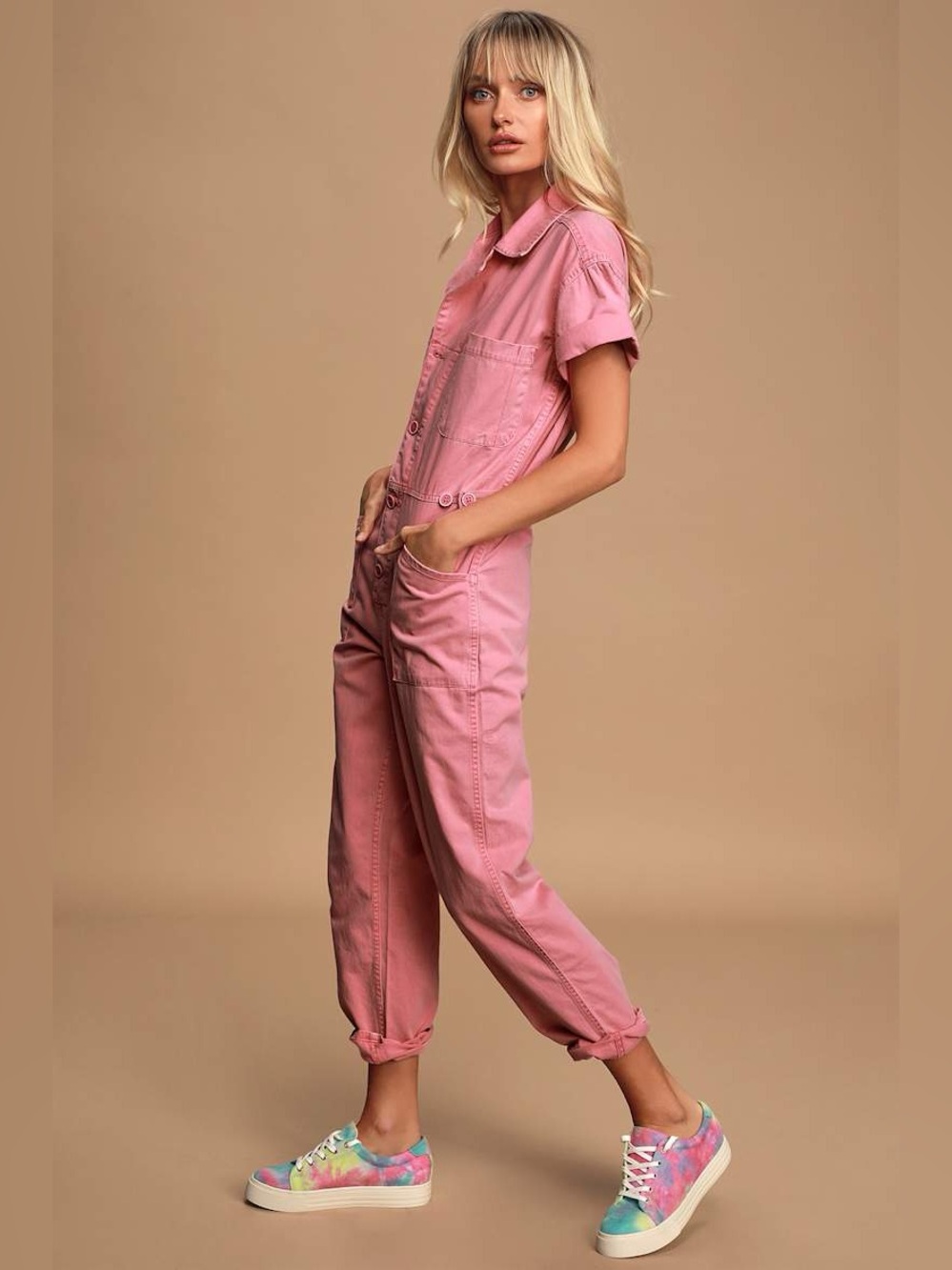 Pistola Grover Field Suit Short Sleeve Utility Jumpsuit Pink Flamingo Size XS - Picture 4 of 16